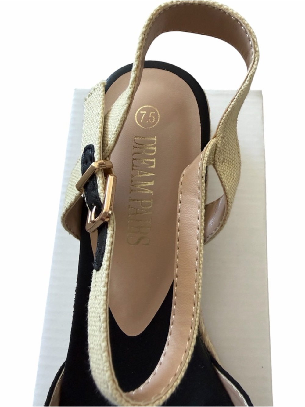 Dream Pairs Espadrille Wedge Sandal in Black and Cream - Picture 15 of 15